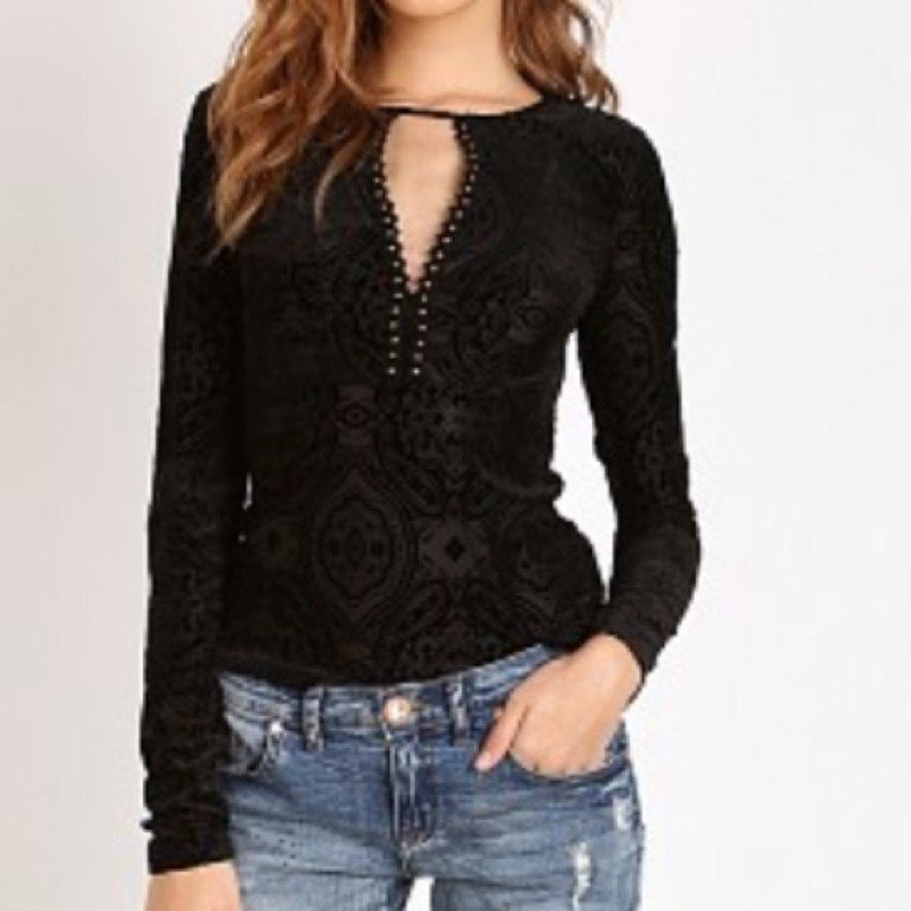 Free People Black Velvet City Limits Top Size S